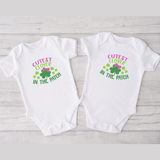 Cutest Clover in the Patch Bodysuits for Twin Girls