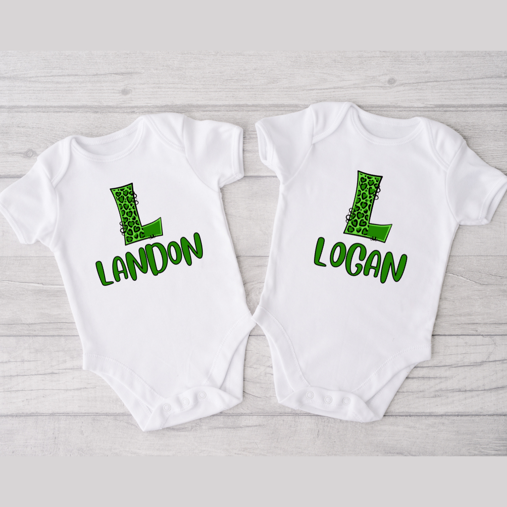 Personalized Initial St. Patrick's Day Bodysuits for Twin Boys & Girls