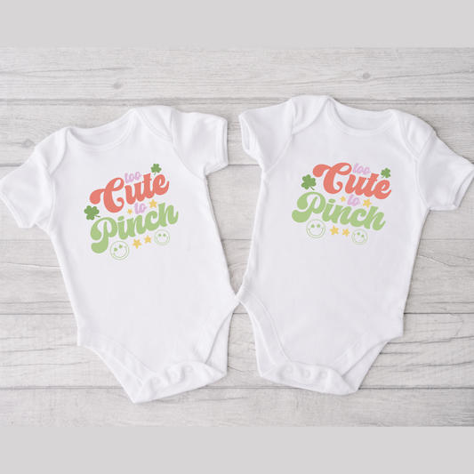 Too Cute to Pinch St. Patrick's Day Bodysuits for Twin Girls