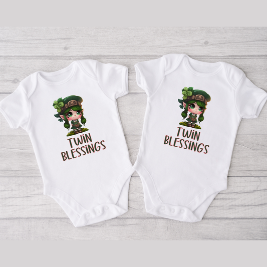 Twin Blessings St. Patrick's Day Boho Bodysuits for Twin Girls